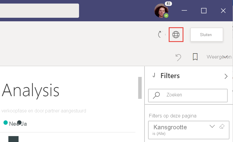 Screenshot of the web button in Power BI app in Microsoft Teams.