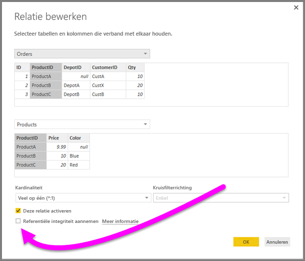 Screenshot of an Edit Relationship dialog to select Assume Referential Integrity.