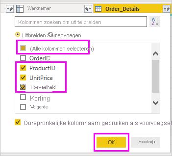 Screenshot that highlights the ProductID, UnitPrice, and Quantity columns.