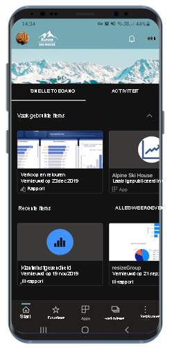 Schermopname van de donkere modus in de mobiele Power BI-app voor Android.
