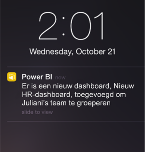 Schermopname van een dashboard met een melding op een i Telefoon.