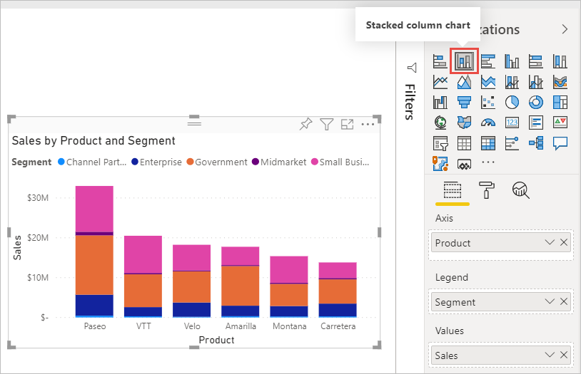 Screenshot of a Stacked column chart in the report editor.