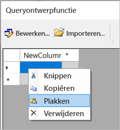 Screenshot of the Paste option in the Query Designer.