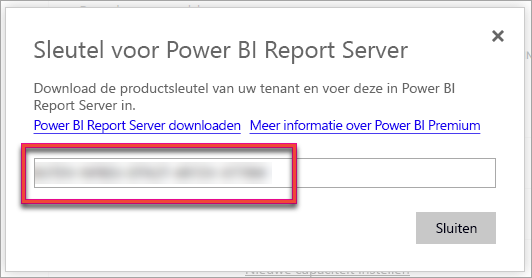 Screenshot of Power BI Report Server product key.