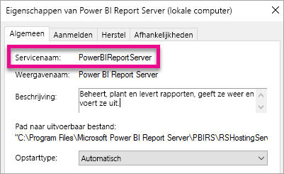 Report Server Windows Service properties