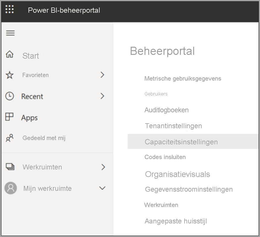 Select a capacity to manage settings