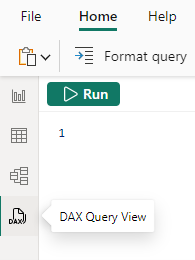 Schermopname van het pictogram voor de DAX-queryweergave in Power BI Desktop.