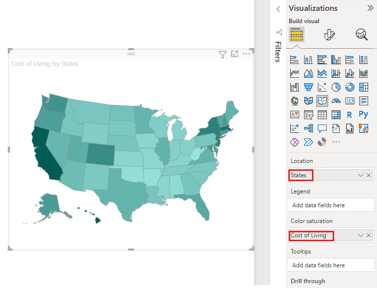 Screenshot of data fields selected to build a shape map.