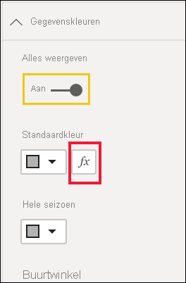 Schermopname van de kaart Kleuren onder Kolommen met de fx-knop voor voorwaardelijke opmaak.