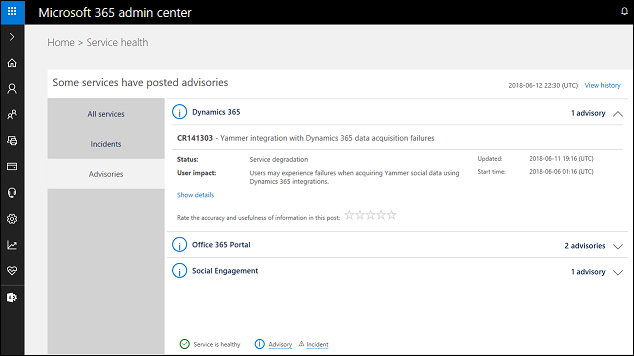 Microsoft 365-beheercentrum: serviceprobleem.