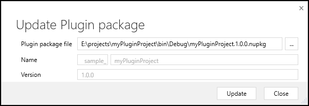 The update Plug-in Package dialog.