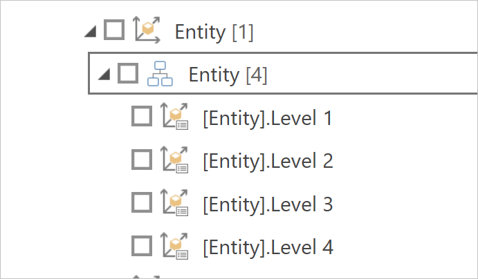 Schermopname van de selecties van de Essbase-importgegevensnavigator.