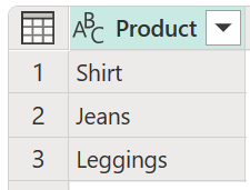 Schermopname van de voorbeeldtabel Product met drie verschillende producten.