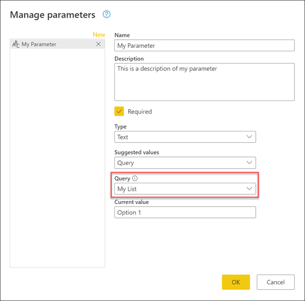 Parameter met lijstquery.