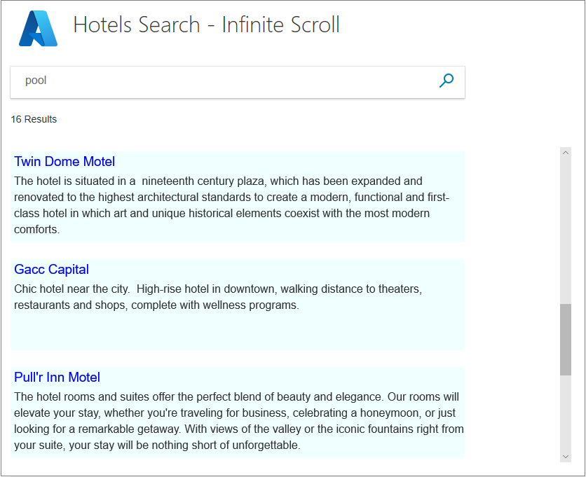 Oneindig schuiven door de resultaten van 'pool'.
