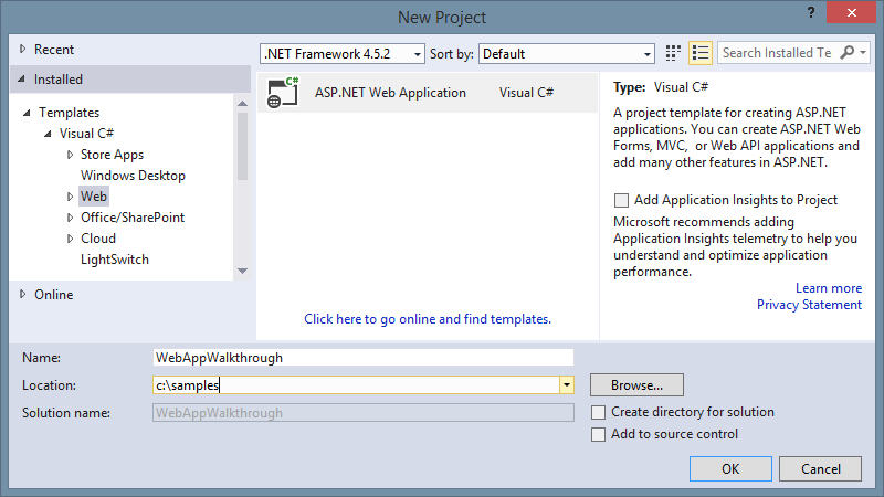 Webtoepassing in Visual Studio maken