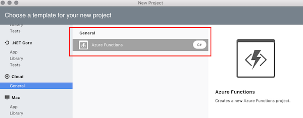 azure functions template selection