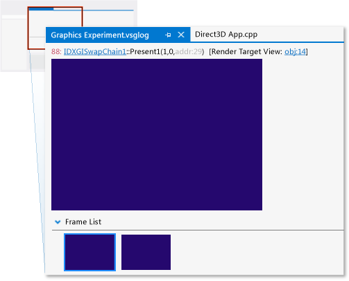 gfx_diag_demo_misconfigured_pipeline_step_1 The graphics log document in Visual Studio