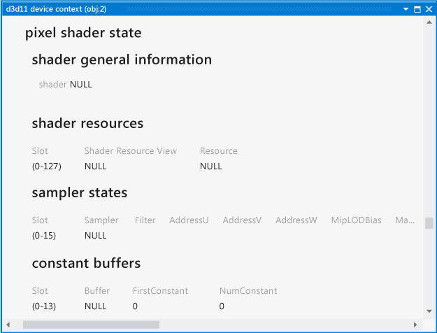 gfx_diag_demo_misconfigured_pipeline_step_4 The D3D 11 Device Context shows pixel shader state
