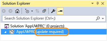 UWP_UpdateRequired View your project in Solution Explorer