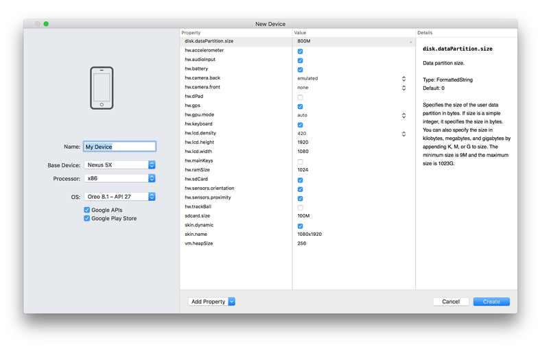 New Device screen of the Device Manager