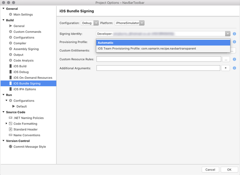 Set the signing identity and provisioning profile