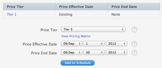 A future-dated price change where the price is being temporarily changed from tier 1 to tier 3 for the month of September only