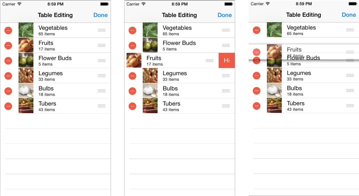 The TableEditMode sample implements these features as shown