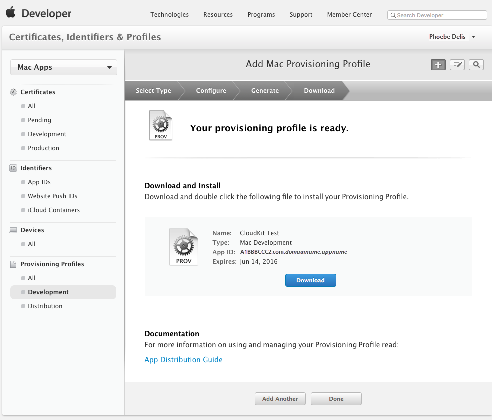 Screenshot shows Download button for the profile.