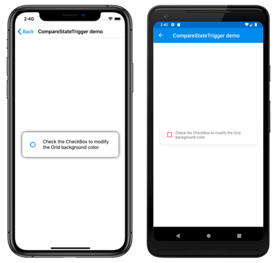 Screenshot of a triggered visual state change, on iOS and Android, with trigger unchecked.