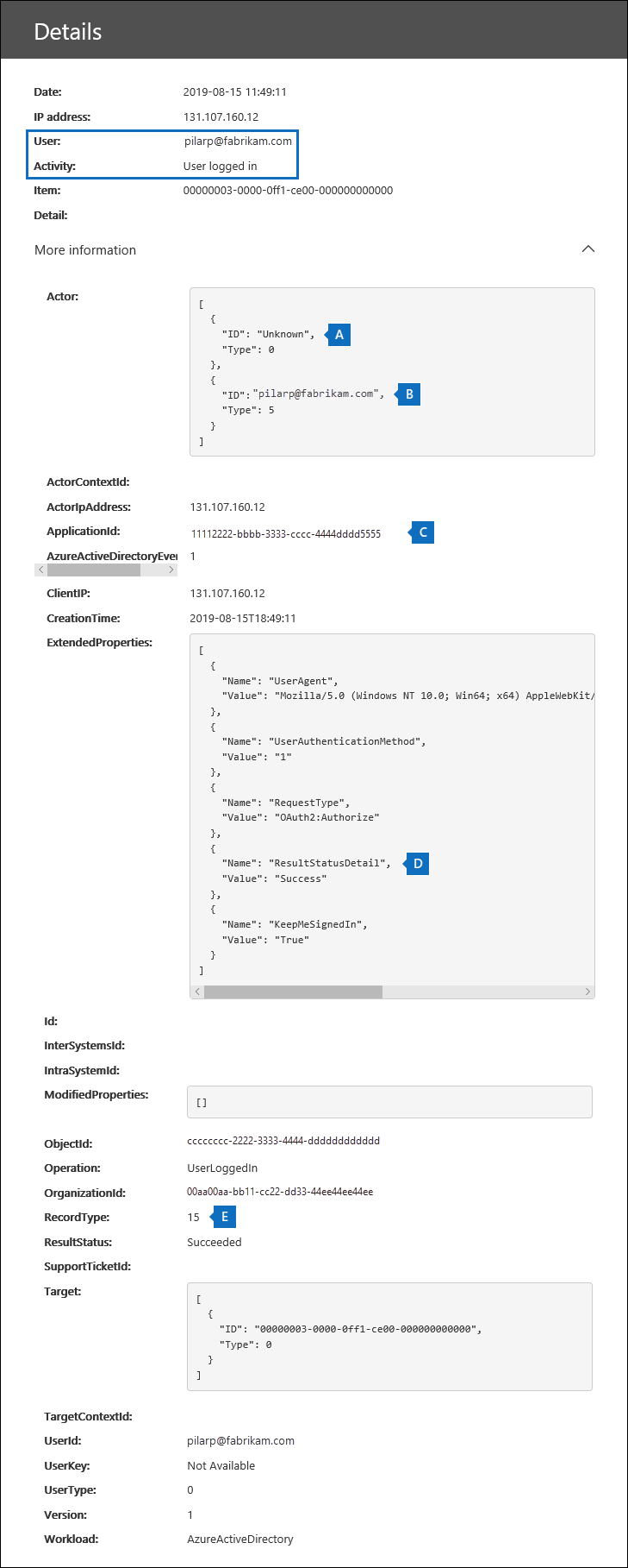 Example of audit record for successful pass-thru authentication.