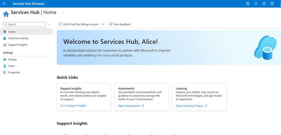 Startpagina Services Hub vNext Preview.
