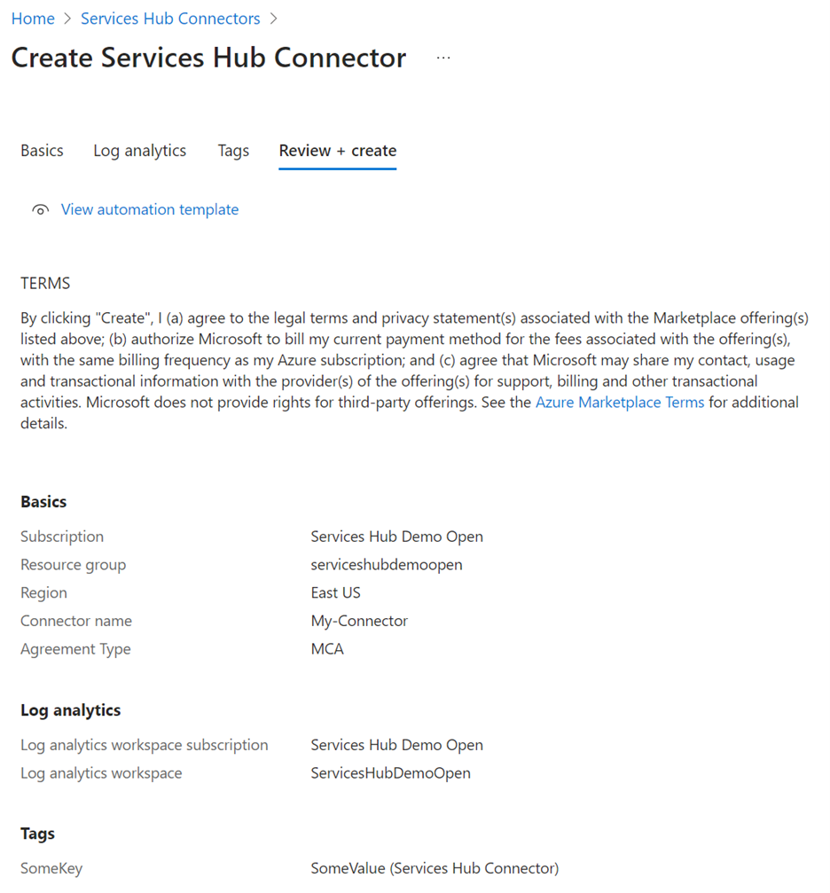 Het tabblad waar u uw Services Hub vNext Preview-connector kunt controleren.