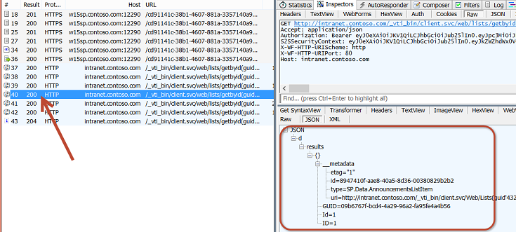 Figure 10. Retrieving list item ID and GUID