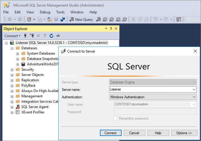 Connect to listener in SSMS