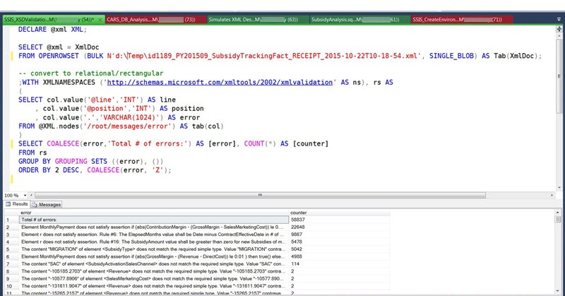 Query om XML-fouten in Management Studio te groeperen