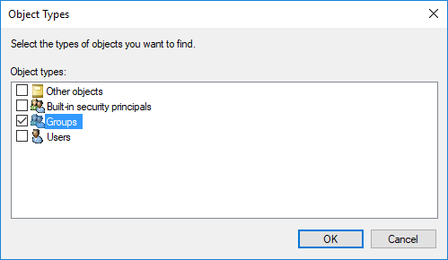 Select Groups in Object Types dialog box