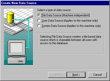 Create New Data Source dialog box: select type