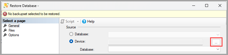 Schermopname van het scherm Selecteer herstelapparaat.