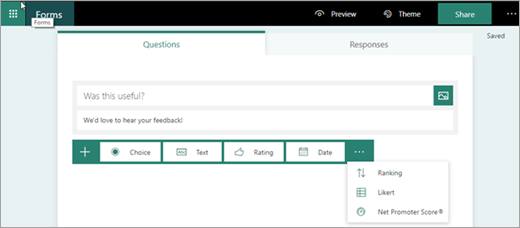 Microsoft Forms-scherm voor formulierinstellingen.