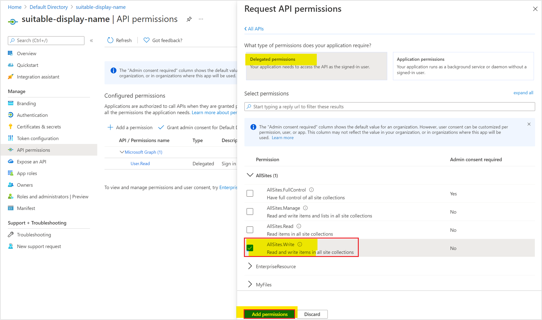 Schermopname van SharePoint API-bereiken.