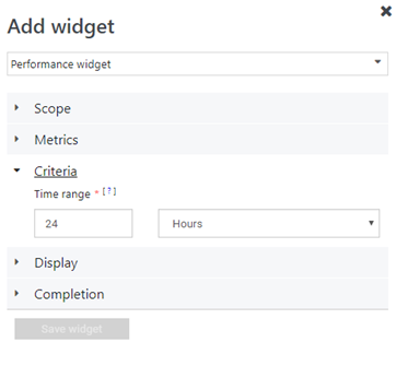 Schermopname van Criteria instellen voor de widget Waarschuwing.