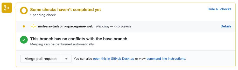 Screenshot of GitHub showing build checks running in Azure Pipelines.