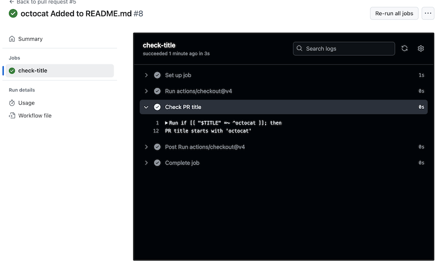Schermopname van de uitvoering van een GitHub Actions-werkstroom met betrekking tot versleutelde geheimen.