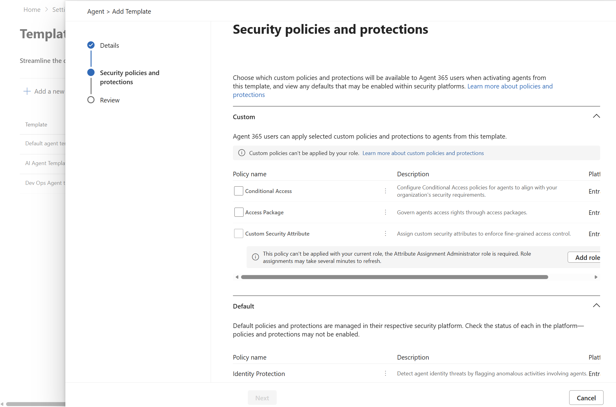 Screenshot showing create policy template page.