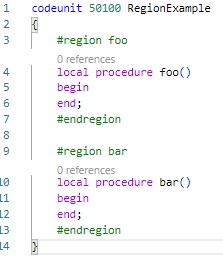 Codeunit demonstrating example of defining regions.