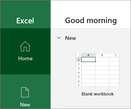 Schermafbeelding van het selectiescherm Nieuwe lege werkmap in Excel.