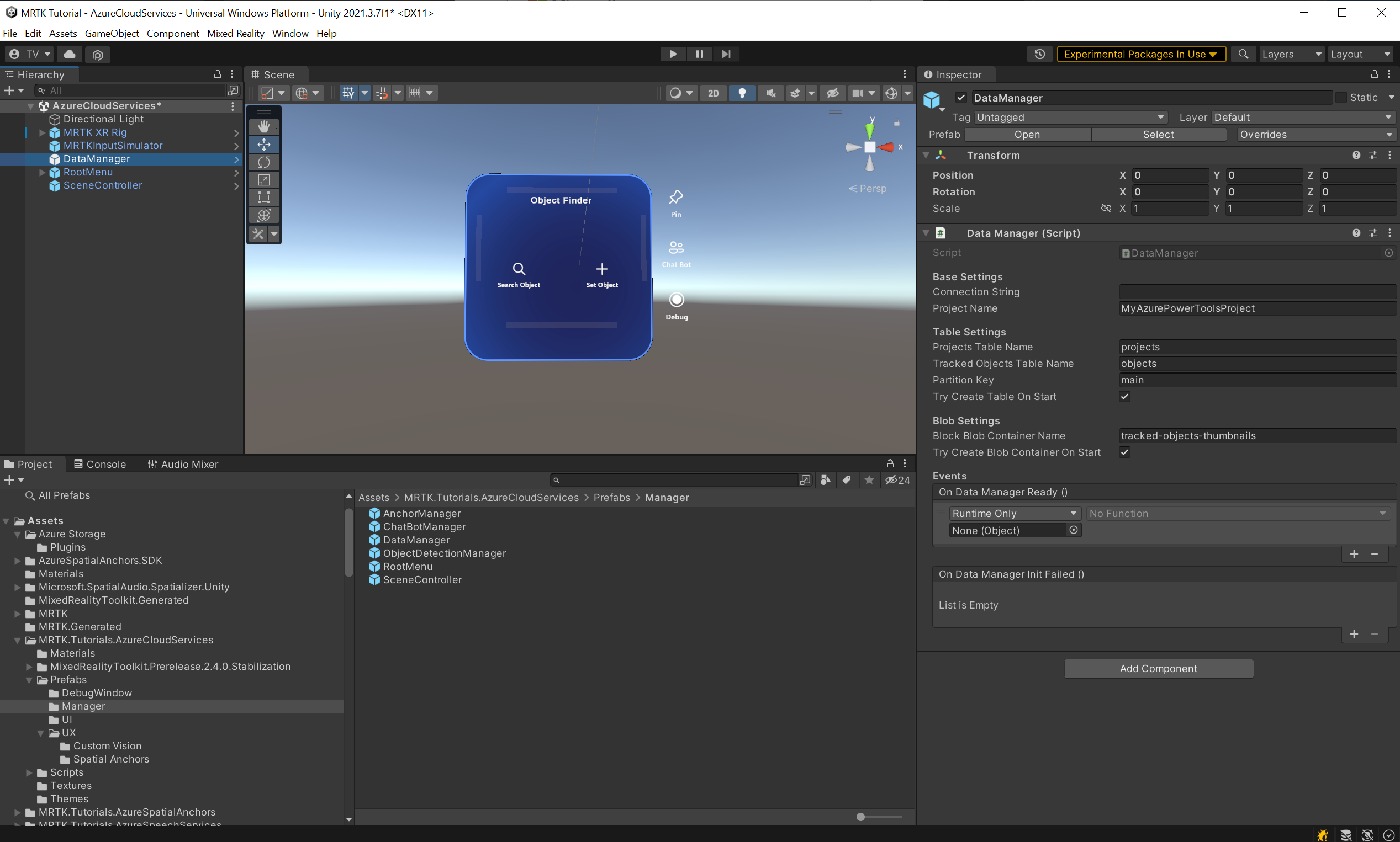 Screenshot of Unity with DataManager object selected.