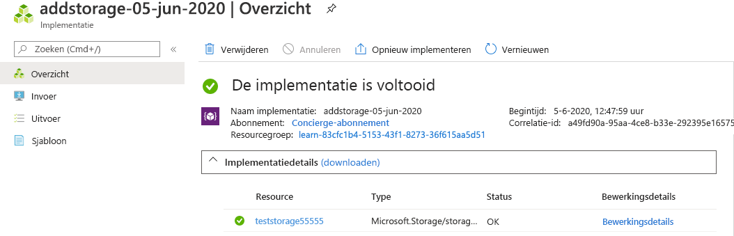 Screenshot of the Azure portal interface for the specific deployment with one resource listed.