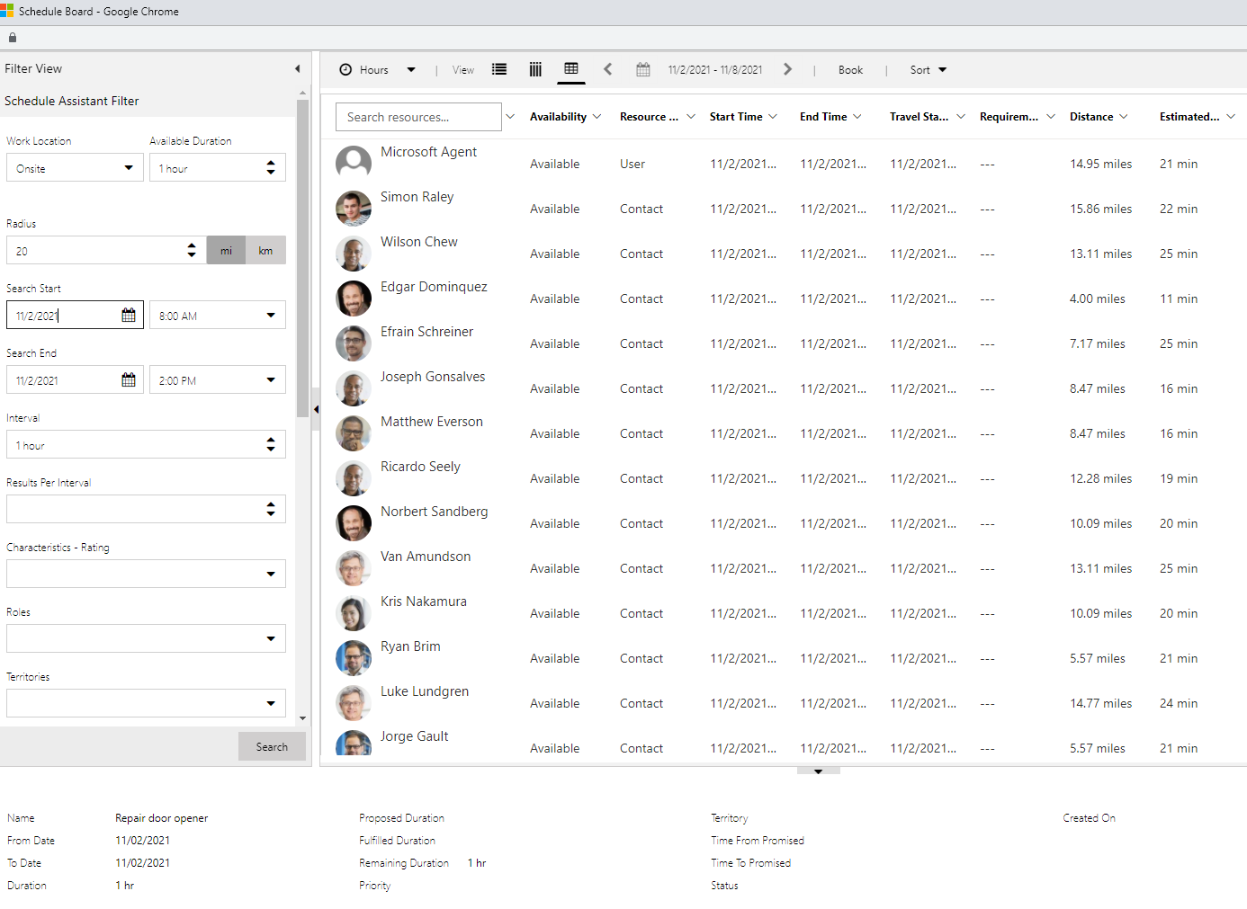 Screenshot showing the schedule assistant.
